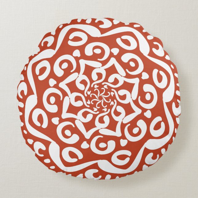 Terracotta Mandala Rond Kussen (Voorkant)