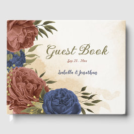 terracotta marine blauw bloemenbruiloft gastenboek