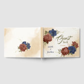 terracotta marine blauw bloemenbruiloft gastenboek (Volledig)