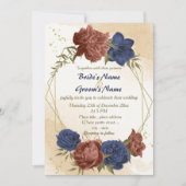 terracotta marine blauw bloemengeometrische bruilo kaart (Voorkant)