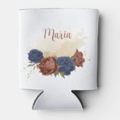 terracotta marine blauw bloemengroen blikjeskoeler (Voorkant)