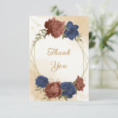 terracotta marine blauw bloemengroen bruiloft bedankkaart (Staand voorkant)