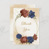 terracotta marine blauw bloemengroen bruiloft bedankkaart (Voorkant / Achterkant)