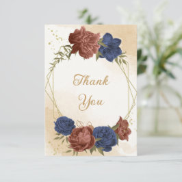 terracotta marine blauw bloemengroen bruiloft bedankkaart