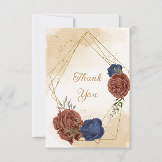 terracotta marine blauw bloemengroen bruiloft bedankkaart (Voorkant)