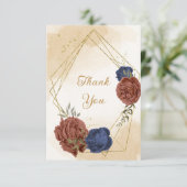 terracotta marine blauw bloemengroen bruiloft bedankkaart (Staand voorkant)