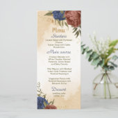 terracotta marine blauw bloemengroen bruiloft menu (Staand voorkant)