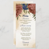 terracotta marine blauw bloemengroen bruiloft menu (Voorkant / Achterkant)
