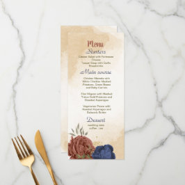 terracotta marine blauw bloemengroen bruiloft menu