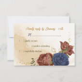 terracotta marine blauw bloemengroen bruiloft RSVP kaartje (Voorkant)