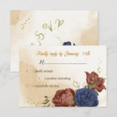 terracotta marine blauw bloemengroen bruiloft RSVP kaartje (Voorkant / Achterkant)