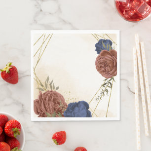terracotta marine blauw bloemengroen bruiloft servet