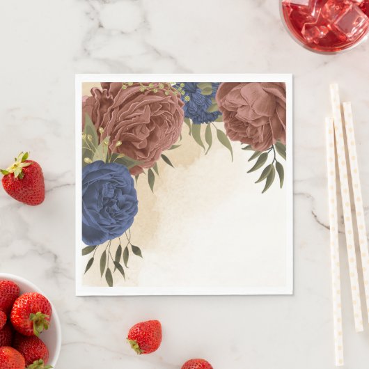 terracotta marine blauw bloemengroen bruiloft servet (Insitu)