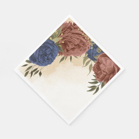 terracotta marine blauw bloemengroen bruiloft servet (Hoek)