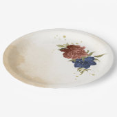 terracotta marine blauw bloemengroen papieren bordje (Gekanteld)