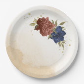 terracotta marine blauw bloemengroen papieren bordje (Voorkant)