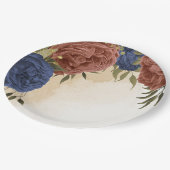 terracotta marine blauw bloemengroen papieren bordje (Gekanteld)