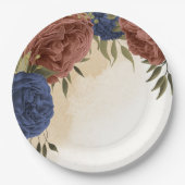 terracotta marine blauw bloemengroen papieren bordje (Voorkant)