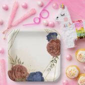 terracotta marine blauw bloemengroen papieren bordje (Feest)