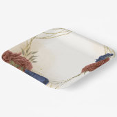 terracotta marine blauw bloemengroen papieren bordje (Gebogen)