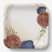 terracotta marine blauw bloemengroen papieren bordje (Voorkant)