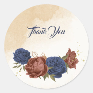 terracotta marine blauw bloemengroen ronde sticker