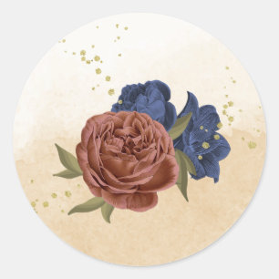 terracotta marine blauw bloemengroen ronde sticker