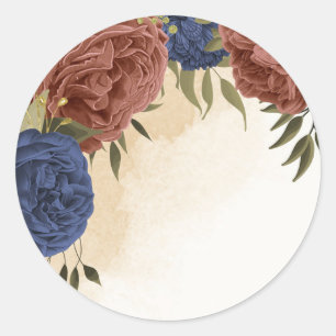 terracotta marine blauw bloemengroen ronde sticker