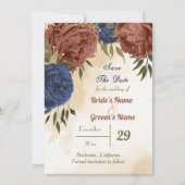 terracotta marine blauw bloemengroen save the date (Voorkant)