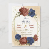 terracotta marine blauw bloemengroen save the date (Voorkant)