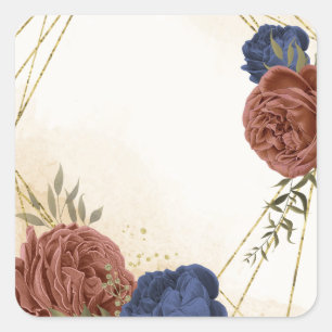 terracotta marine blauw bloemengroen vierkante sticker