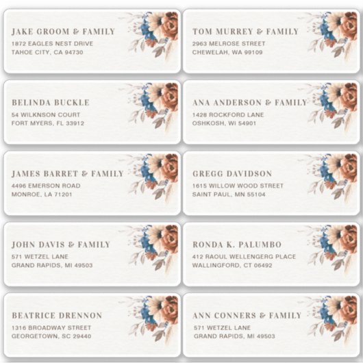 Terracotta Marine Blauw Gast Naam Adres Sticker (Voorkant)