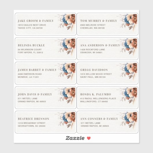 Terracotta Marine Blauw Gast Naam Adres Sticker (Vel)