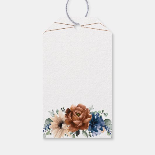 Terracotta Marine Blauw Geometrisch Bruiloft Welko Cadeaulabel (Achterkant)