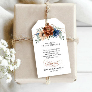 Terracotta Marine Blauw Geometrisch Bruiloft Welko Cadeaulabel