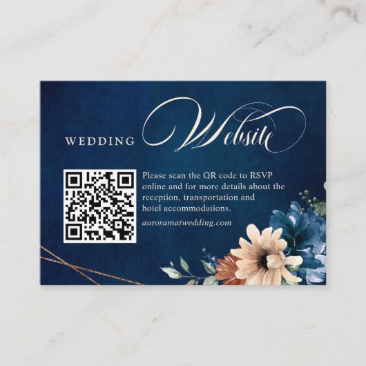 Terracotta Marine Blauw groen Bruiloft Website Informatiekaartje (Voorkant)