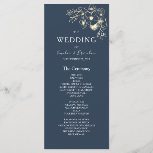 Terracotta Marine Blauw Huwelijksprogramma Programmakaart (Voorkant)