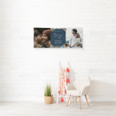 Terracotta marine blauw roest foto bruiloft welkom spandoek (Insitu)