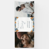 Terracotta marine blauw roest foto bruiloft welkom spandoek (Verticaal)