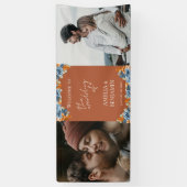 Terracotta marine blauw roest foto bruiloft welkom spandoek (Verticaal)