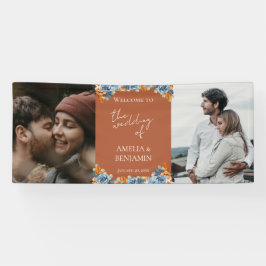 Terracotta marine blauw roest foto bruiloft welkom spandoek