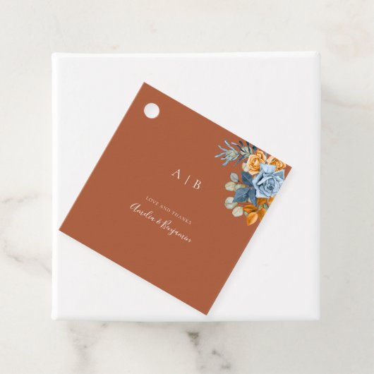 Terracotta Marine Blauw Rust Rustiek Dank u Bruilo Bedankjes Labels (In situ)