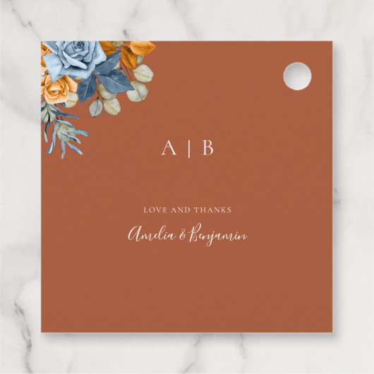 Terracotta Marine Blauw Rust Rustiek Dank u Bruilo Bedankjes Labels (Achterkant)