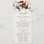 Terracotta Marine Blauw Trouwmenu met Programma Programmakaart (Voorkant / Achterkant)