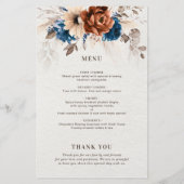 Terracotta Marine Blauw Trouwprogramma met Menu (Achterkant)