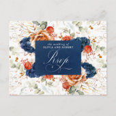 Terracotta Marine Blauwe Bloemen Bruiloft RSVP Briefkaart (Voorkant)