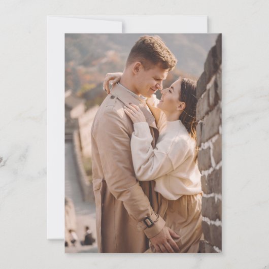 Terracotta Marine Blauwe Botanische Foto Huwelijk Kaart (Achterkant)