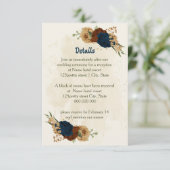 Terracotta Marine Bloemen Trouwdetails Informatiekaartje (Staand voorkant)