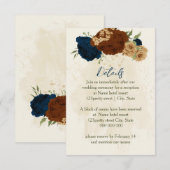 Terracotta Marine Bloemen Trouwdetails Informatiekaartje (Voorkant / Achterkant)