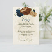Terracotta Marine Bloemen Trouwdetails Informatiekaartje (Staand voorkant)